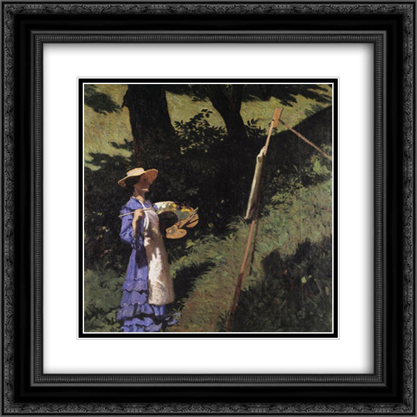 The Woman Painter 20x20 Black Ornate Wood Framed Art Print Poster with Double Matting by Ferenczy, Karoly