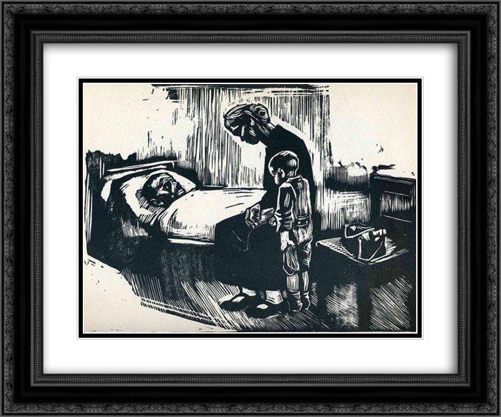 Hospital Visit 24x20 Black Ornate Wood Framed Art Print Poster with Double Matting by Kollwitz, Kathe