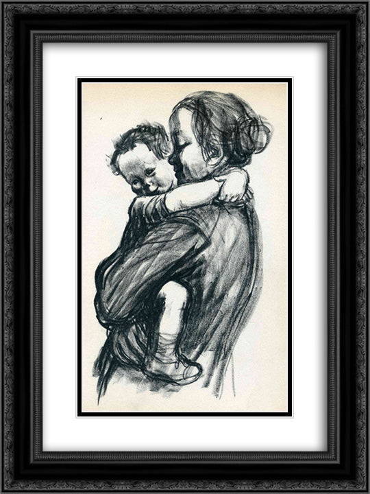 Mother with Child 18x24 Black Ornate Wood Framed Art Print Poster with Double Matting by Kollwitz, Kathe