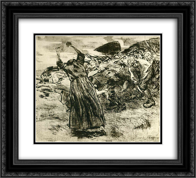 Outbreak 22x20 Black Ornate Wood Framed Art Print Poster with Double Matting by Kollwitz, Kathe
