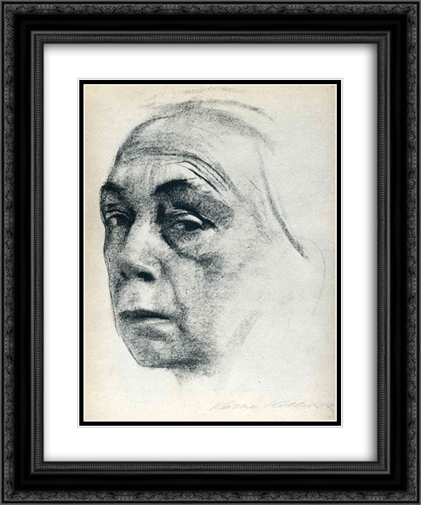 Self-Portrait 20x24 Black Ornate Wood Framed Art Print Poster with Double Matting by Kollwitz, Kathe