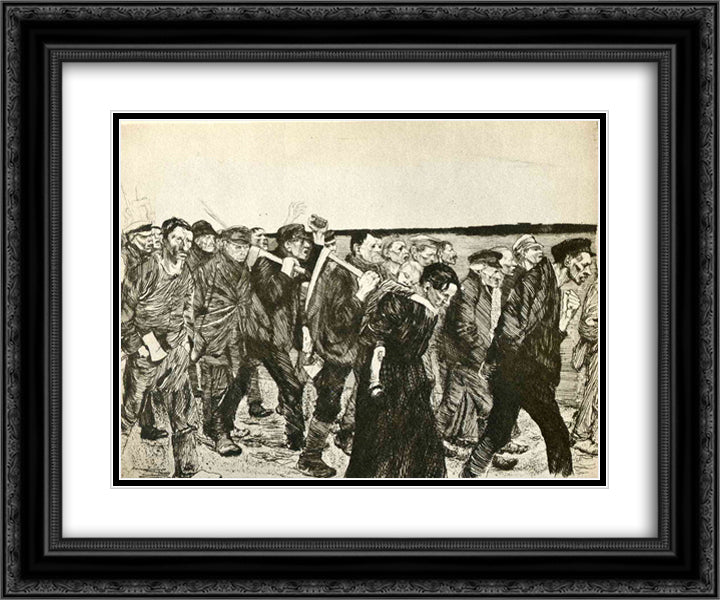 The March of the Weavers in Berlin 24x20 Black Ornate Wood Framed Art Print Poster with Double Matting by Kollwitz, Kathe