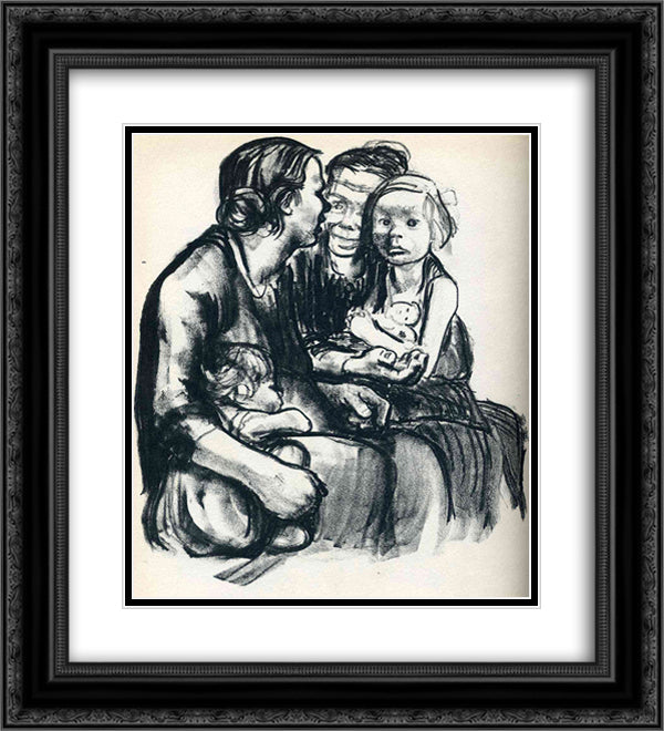 Two Chatting Women with Two Children 20x22 Black Ornate Wood Framed Art Print Poster with Double Matting by Kollwitz, Kathe