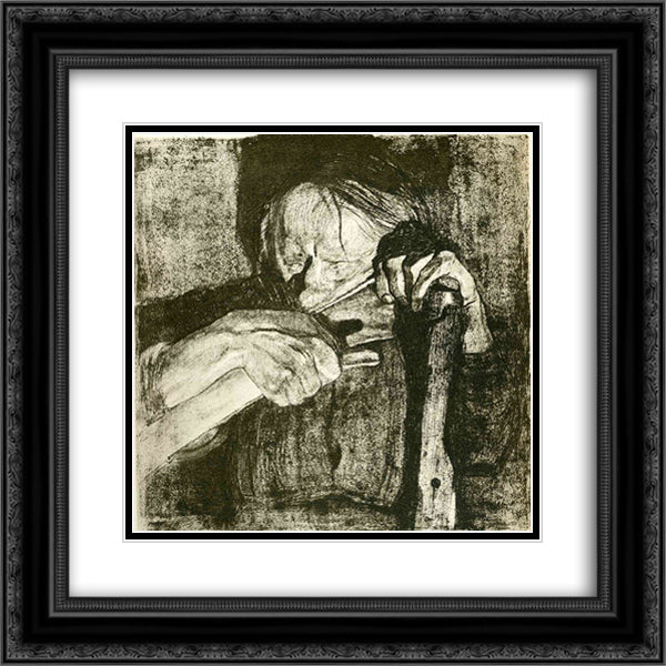 Whetting the Scythe 20x20 Black Ornate Wood Framed Art Print Poster with Double Matting by Kollwitz, Kathe
