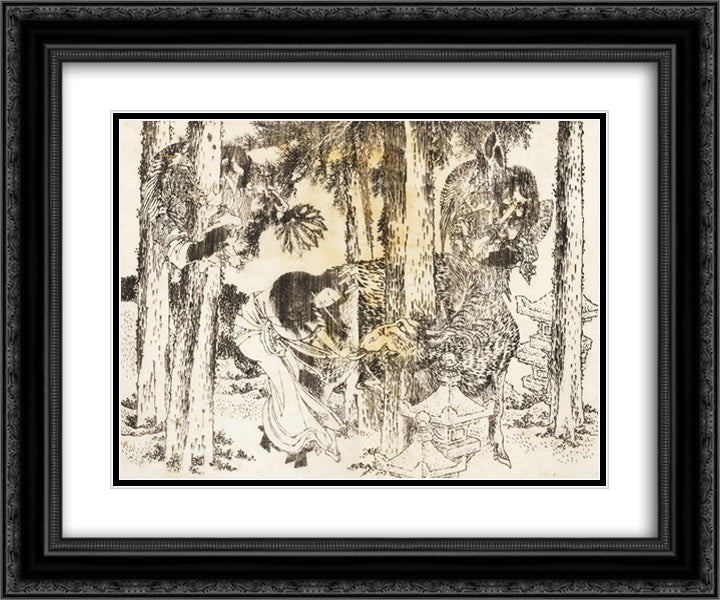 A woman makes a cursing ritual ceremony 24x20 Black Ornate Wood Framed Art Print Poster with Double Matting by Hokusai, Katsushika