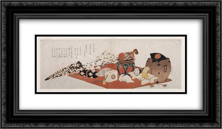 Announcement of a Farewell Performance of Bando Mitsugoro 24x14 Black Ornate Wood Framed Art Print Poster with Double Matting by Hokusai, Katsushika