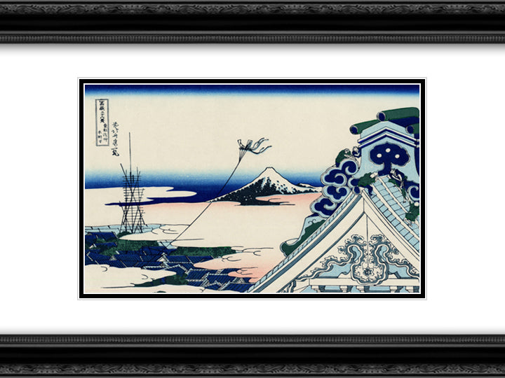 Asakusa Honganji temple in th Eastern capital 24x18 Black Ornate Wood Framed Art Print Poster with Double Matting by Hokusai, Katsushika