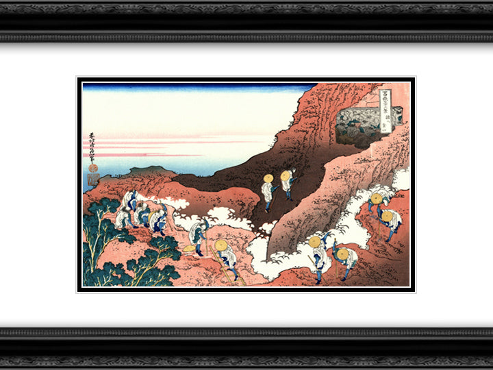 Climbing on Mt. Fuji 24x18 Black Ornate Wood Framed Art Print Poster with Double Matting by Hokusai, Katsushika