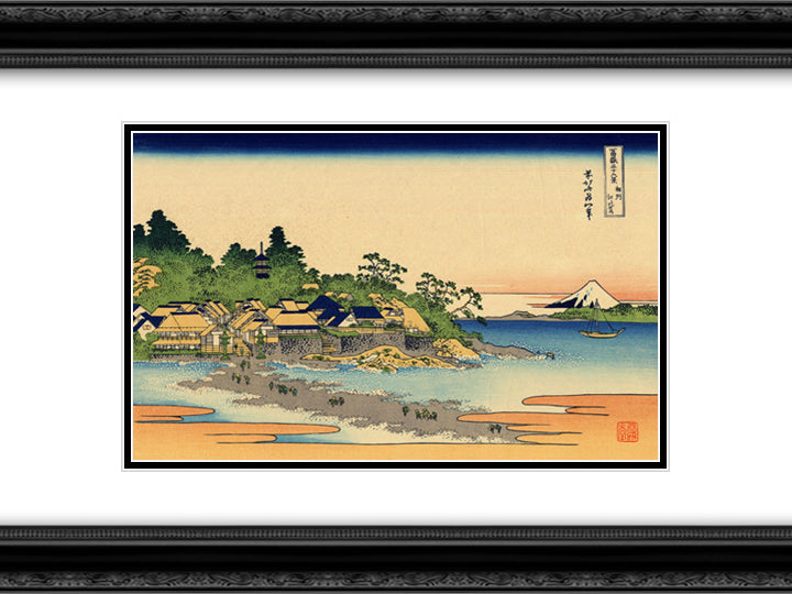 Enoshima in the Sagami province 24x18 Black Ornate Wood Framed Art Print Poster with Double Matting by Hokusai, Katsushika
