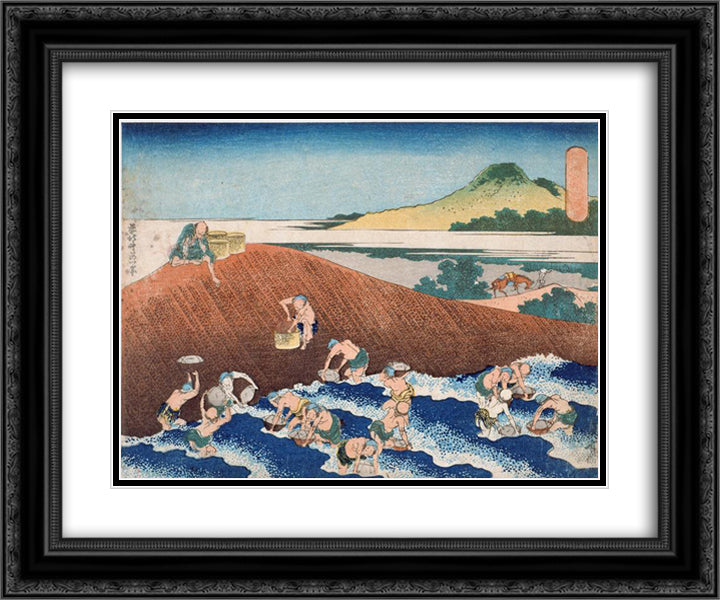 Fishing in the River Kinu 24x20 Black Ornate Wood Framed Art Print Poster with Double Matting by Hokusai, Katsushika
