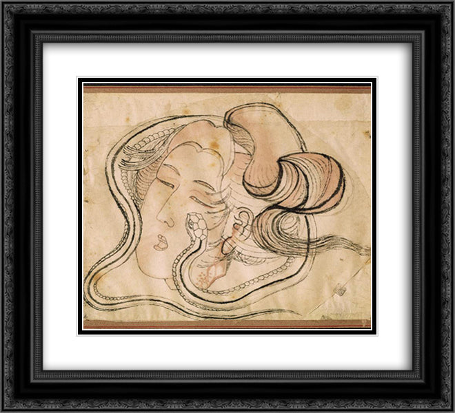 Head of the snake woman 22x20 Black Ornate Wood Framed Art Print Poster with Double Matting by Hokusai, Katsushika