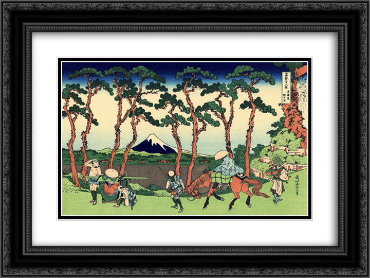 Hodogaya on the Tokaido 24x18 Black Ornate Wood Framed Art Print Poster with Double Matting by Hokusai, Katsushika