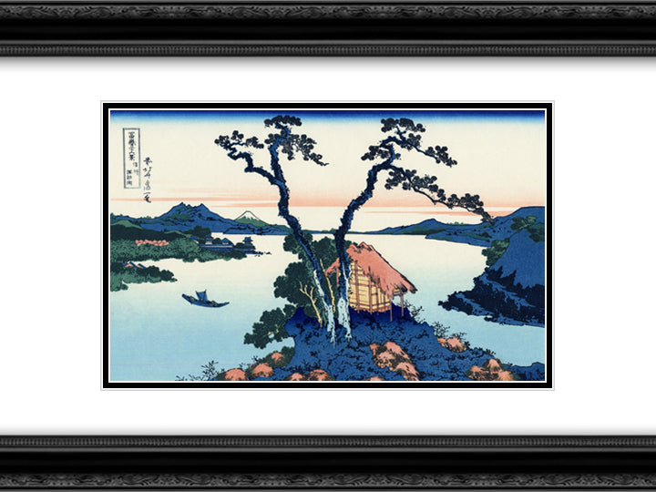 Lake Suwa in the Shinano province 24x18 Black Ornate Wood Framed Art Print Poster with Double Matting by Hokusai, Katsushika