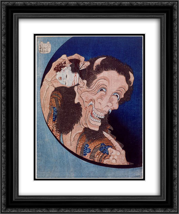 Laughing demon 20x24 Black Ornate Wood Framed Art Print Poster with Double Matting by Hokusai, Katsushika