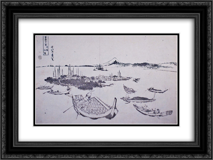 Mount Fuji as seen from the island Tsuku Dajima 24x18 Black Ornate Wood Framed Art Print Poster with Double Matting by Hokusai, Katsushika