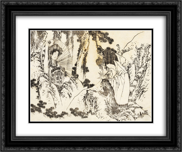 Oiran, a special beautiful courtesan 24x20 Black Ornate Wood Framed Art Print Poster with Double Matting by Hokusai, Katsushika