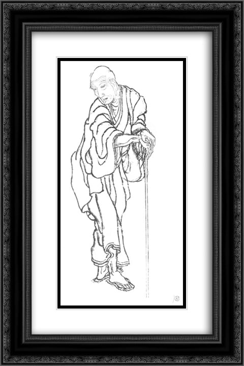 Portrait 16x24 Black Ornate Wood Framed Art Print Poster with Double Matting by Hokusai, Katsushika