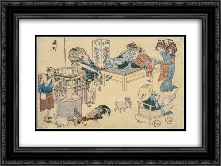 Street scenes newly pubished 24x18 Black Ornate Wood Framed Art Print Poster with Double Matting by Hokusai, Katsushika