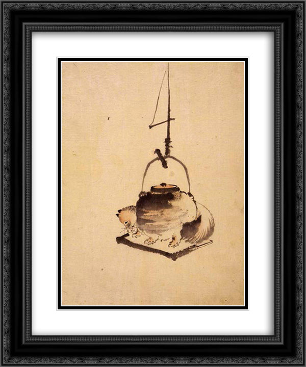 Tanuki 20x24 Black Ornate Wood Framed Art Print Poster with Double Matting by Hokusai, Katsushika