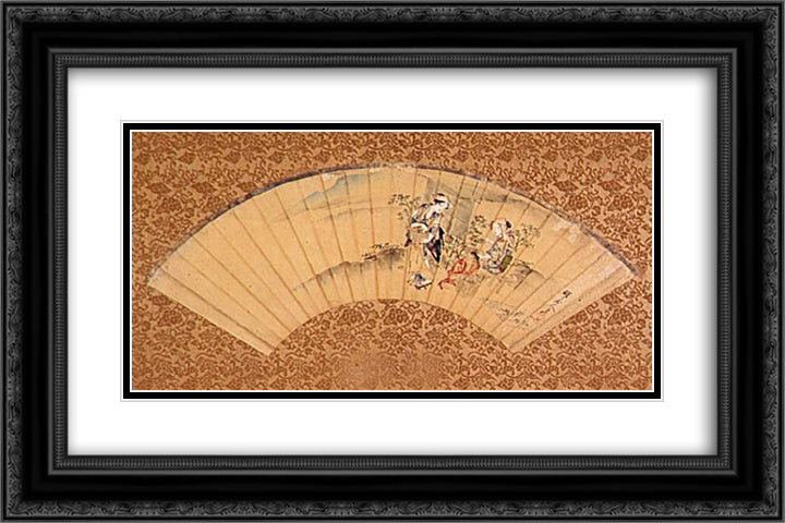 Tea Harvest 24x16 Black Ornate Wood Framed Art Print Poster with Double Matting by Hokusai, Katsushika