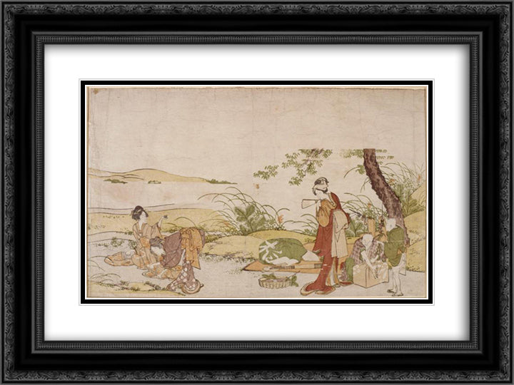 The harvesting of mushrooms 24x18 Black Ornate Wood Framed Art Print Poster with Double Matting by Hokusai, Katsushika