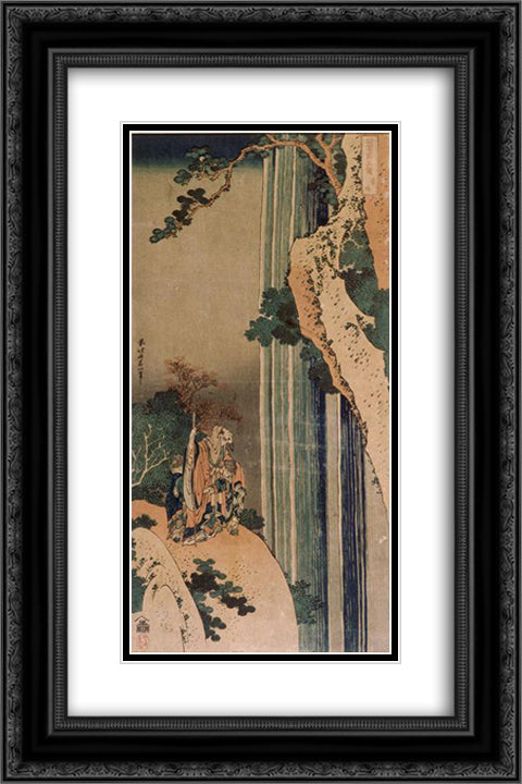 The poet Li Po 16x24 Black Ornate Wood Framed Art Print Poster with Double Matting by Hokusai, Katsushika
