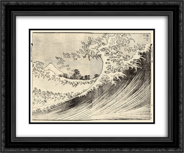 The Big wave 24x20 Black Ornate Wood Framed Art Print Poster with Double Matting by Hokusai, Katsushika