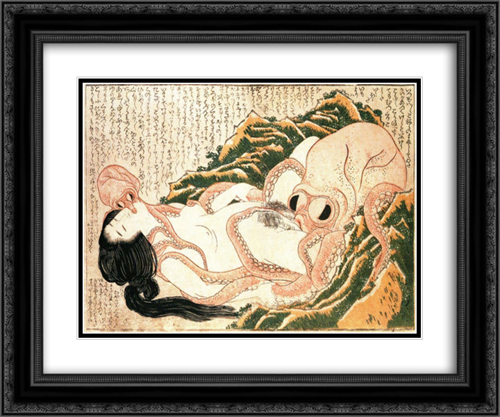 The Dream of the Fisherman's Wife 24x20 Black Ornate Wood Framed Art Print Poster with Double Matting by Hokusai, Katsushika