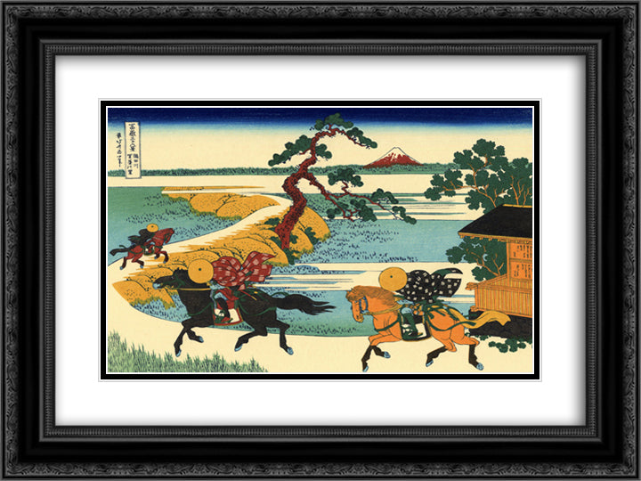 The Fields of Sekiya by the Sumida River 24x18 Black Ornate Wood Framed Art Print Poster with Double Matting by Hokusai, Katsushika