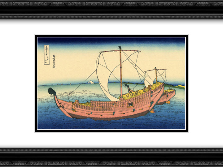 The Kazusa sea route 24x18 Black Ornate Wood Framed Art Print Poster with Double Matting by Hokusai, Katsushika