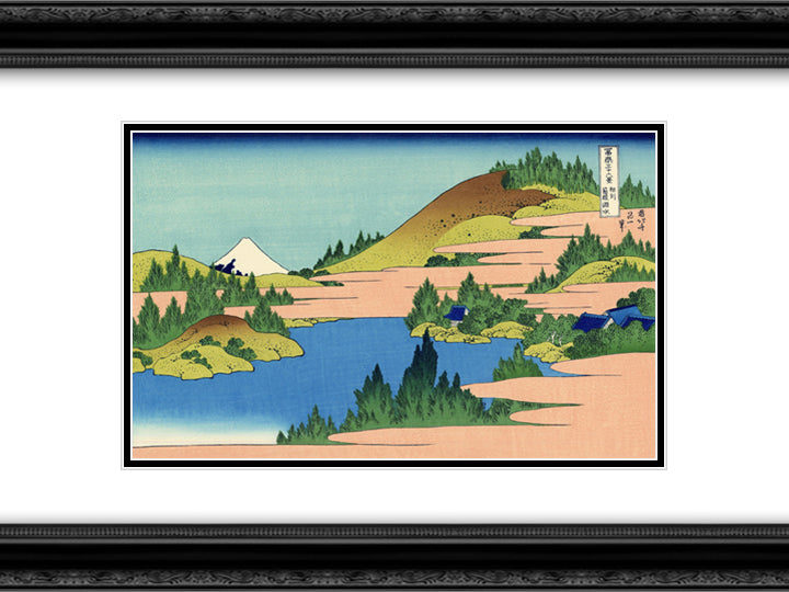 The lake of Hakone in the Segami province 24x18 Black Ornate Wood Framed Art Print Poster with Double Matting by Hokusai, Katsushika