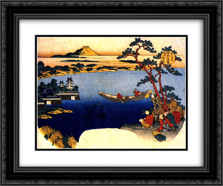 View of lake Suwa 24x20 Black Ornate Wood Framed Art Print Poster with Double Matting by Hokusai, Katsushika