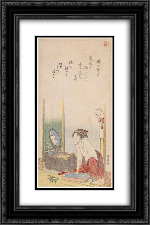 Woman 16x24 Black Ornate Wood Framed Art Print Poster with Double Matting by Hokusai, Katsushika