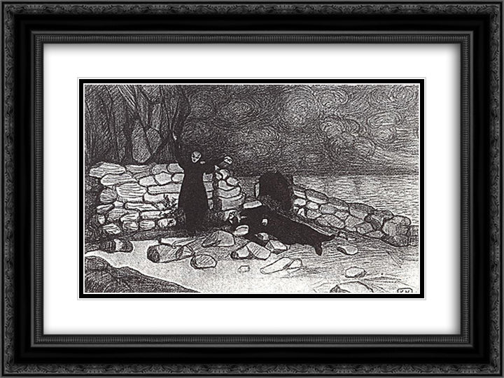 A scene from the drama of Leonid Andreev Anathema 24x18 Black Ornate Wood Framed Art Print Poster with Double Matting by Malevich, Kazimir