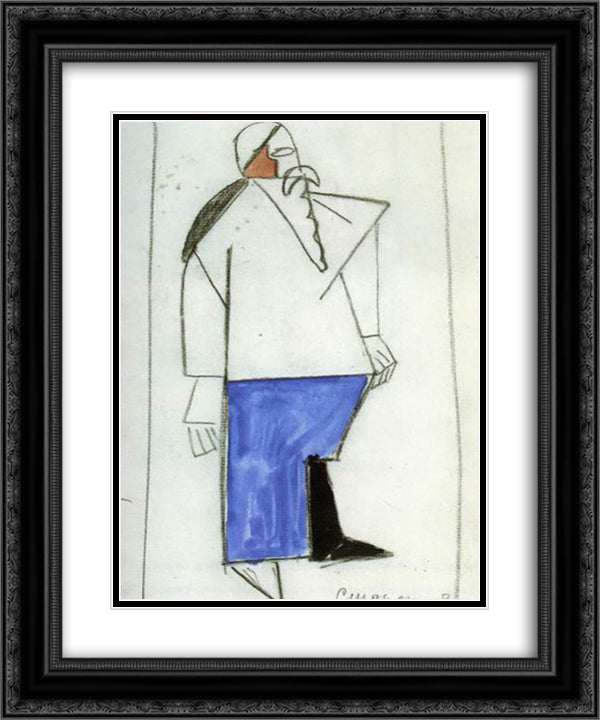 Costume for Victory over the Sun. An Old Watchmaker 20x24 Black Ornate Wood Framed Art Print Poster with Double Matting by Malevich, Kazimir