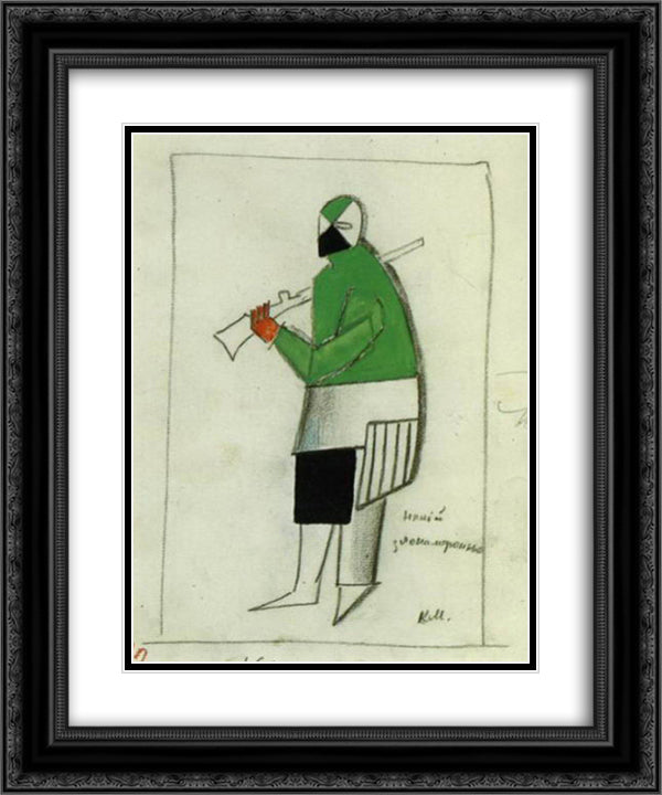 Costume for Victory over the Sun opera. Some evil man 20x24 Black Ornate Wood Framed Art Print Poster with Double Matting by Malevich, Kazimir
