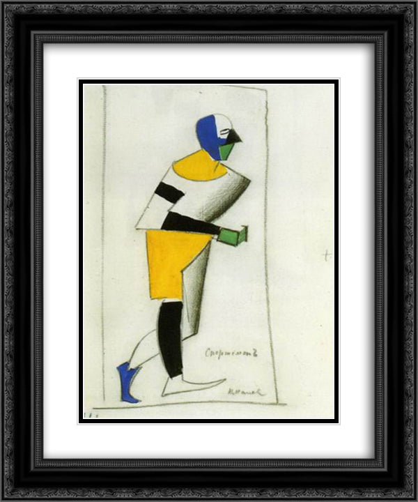 Costume for Victory over the Sun Sportsman 20x24 Black Ornate Wood Framed Art Print Poster with Double Matting by Malevich, Kazimir