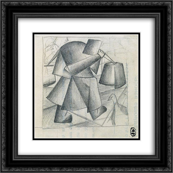 Peasant Woman with buckets 20x20 Black Ornate Wood Framed Art Print Poster with Double Matting by Malevich, Kazimir