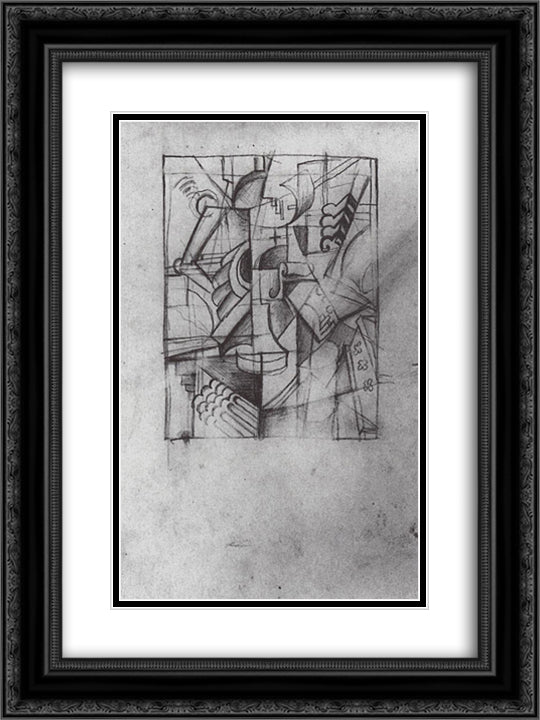 Sewing Woman 18x24 Black Ornate Wood Framed Art Print Poster with Double Matting by Malevich, Kazimir