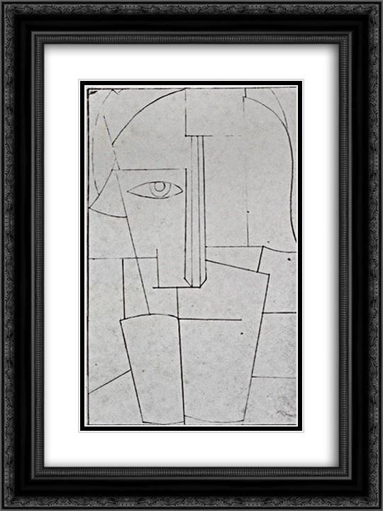 Sketch for a Portrait of Ivan Klyun 18x24 Black Ornate Wood Framed Art Print Poster with Double Matting by Malevich, Kazimir