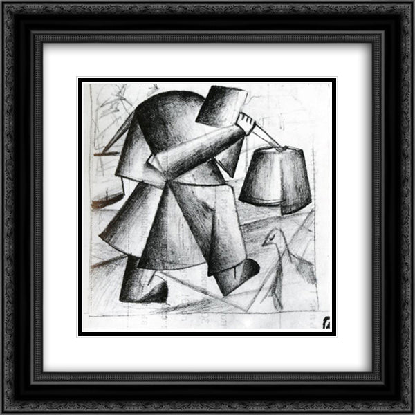 Sketch to the Portrait of a Builder 20x20 Black Ornate Wood Framed Art Print Poster with Double Matting by Malevich, Kazimir