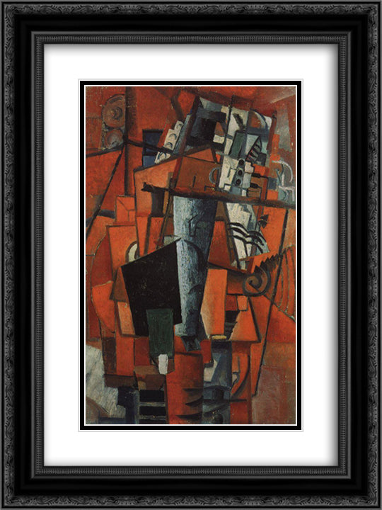 The lady at the piano 18x24 Black Ornate Wood Framed Art Print Poster with Double Matting by Malevich, Kazimir