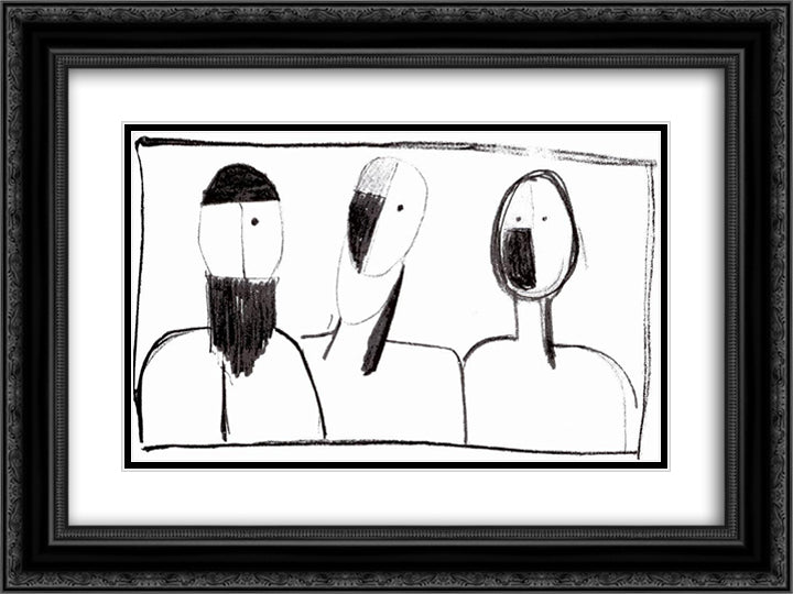 Three heads 24x18 Black Ornate Wood Framed Art Print Poster with Double Matting by Malevich, Kazimir