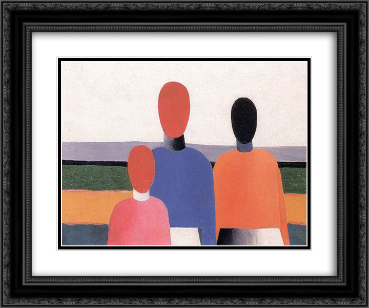 Three Woman Figures 24x20 Black Ornate Wood Framed Art Print Poster with Double Matting by Malevich, Kazimir