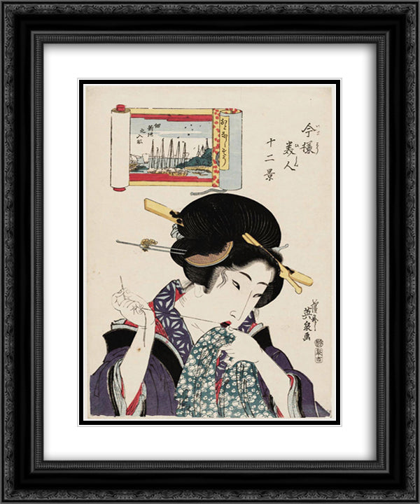 (Otonashiso, Tsukuda Shinchi no irifune), from the series Twelve Views of Modern Beauties (Imayo bijin juni kei) 20x24 Black Ornate Wood Framed Art Print Poster with Double Matting by Eisen, Keisai