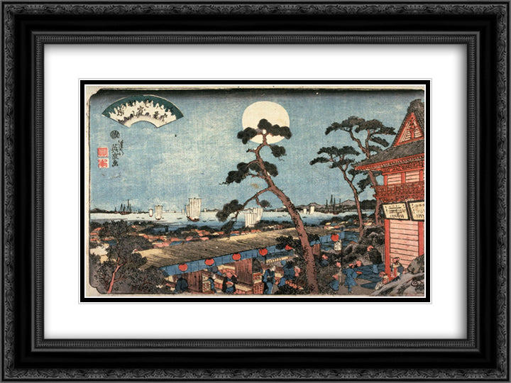 Autumn Moon over Atago Hill (Atagosan no aki no tsuki) from the series Eight Views of Edo 24x18 Black Ornate Wood Framed Art Print Poster with Double Matting by Eisen, Keisai