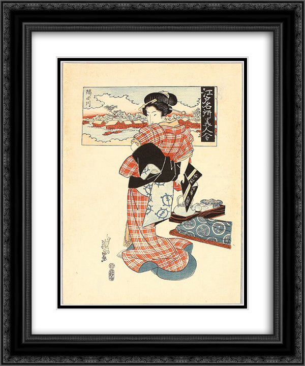 Beauty and Sumida River - Edo Meisho Bijin Awase 20x24 Black Ornate Wood Framed Art Print Poster with Double Matting by Eisen, Keisai