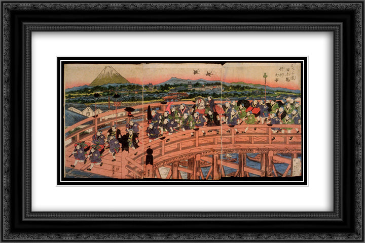 Children's Pastimes A Procession on Nihon Bridge 24x16 Black Ornate Wood Framed Art Print Poster with Double Matting by Eisen, Keisai