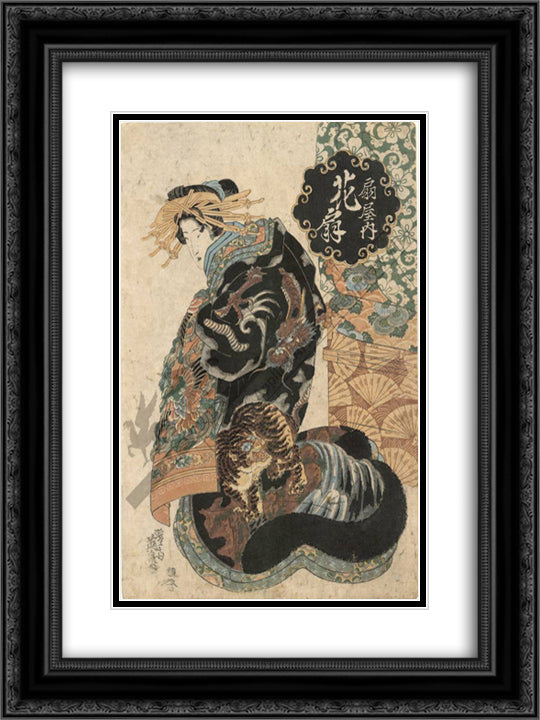 Courtesan Hanaogi from the Ogi house 18x24 Black Ornate Wood Framed Art Print Poster with Double Matting by Eisen, Keisai