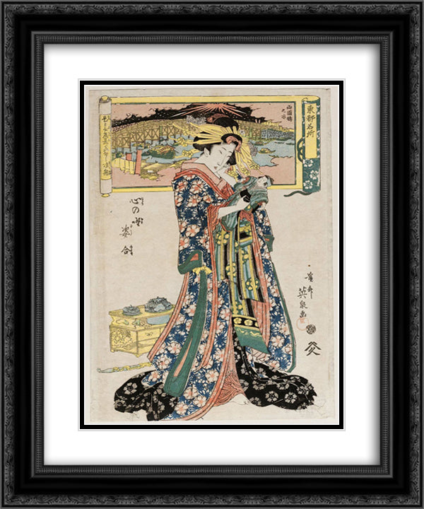 from the series Toto meisho, Kokoro no nazo sugata awase 20x24 Black Ornate Wood Framed Art Print Poster with Double Matting by Eisen, Keisai
